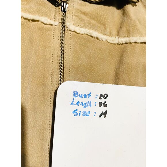 Marcelle Renee leather jacket sherpa suede coat faux tan vtg Y2K country women M - Picture 9 of 12